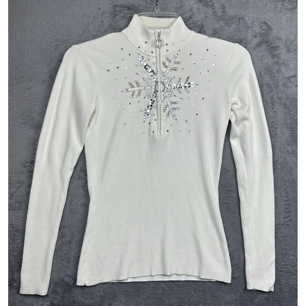 Boston Proper Sweater Women's 2XS White Embellished Crystal Snowflake Design